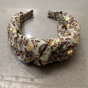 Anthropologie sage printed headband with metallic gold accent